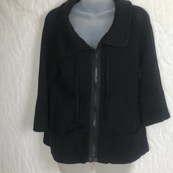 THEORY Black Knitted Zip Up Sweater Size  M - Picture 1 of 7